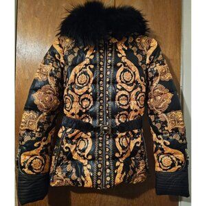 Vininus M Baroque Barroco Quilted Puffer with Fur Trim Hood and Zip Cuff